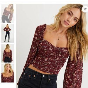 Burgundy Balloon Sleeve Crop Top Lulu's XS